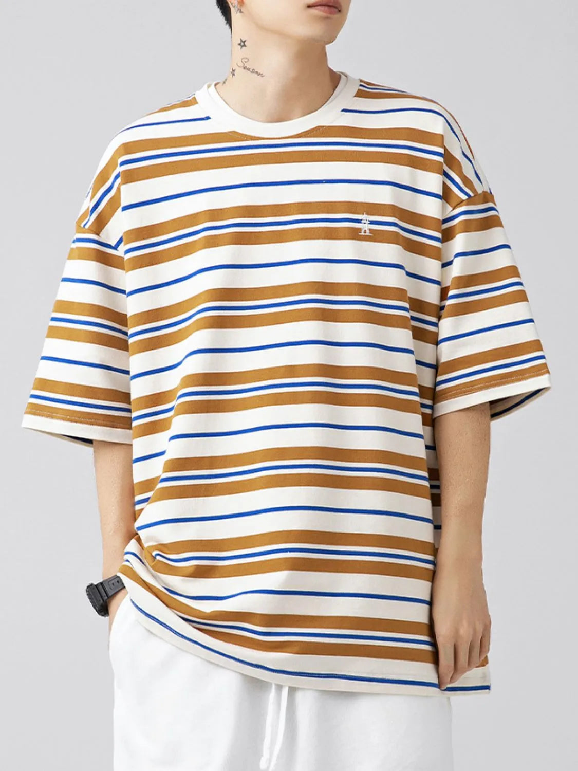 Men's Plus Size Basic style Round Neck Striped T-Shirt