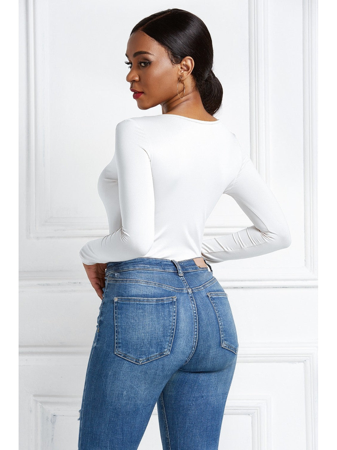 Women Half Zip Scoop Neck Long Sleeve Bodysuit NicholesGifts