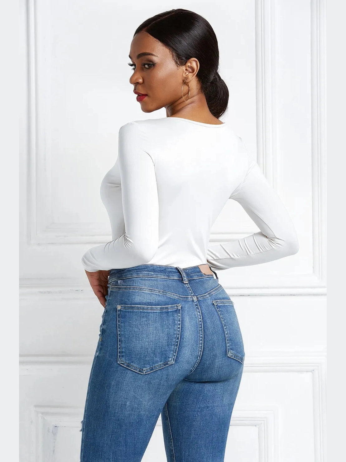 Half Zip Scoop Neck Long Sleeve Bodysuit nicholesgifts