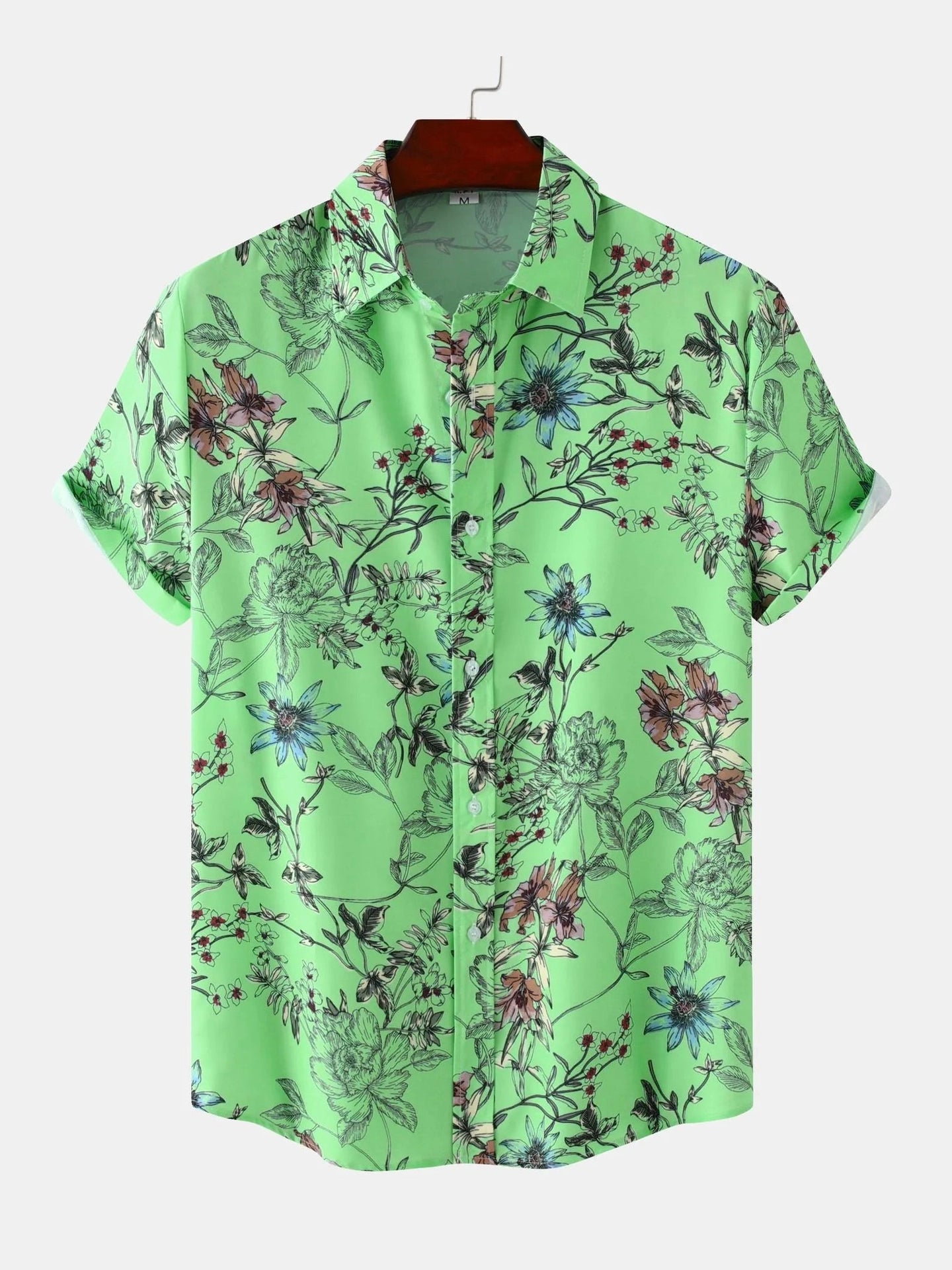 Men's Plus Size Floral Print Short Sleeve Button Down Casual Shirt Trendsi