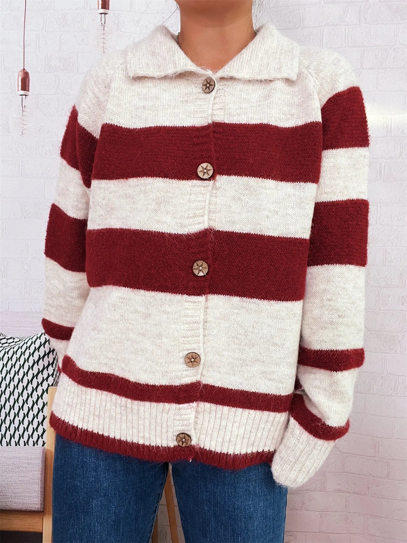 Striped Button-Up Cozy Cardigan