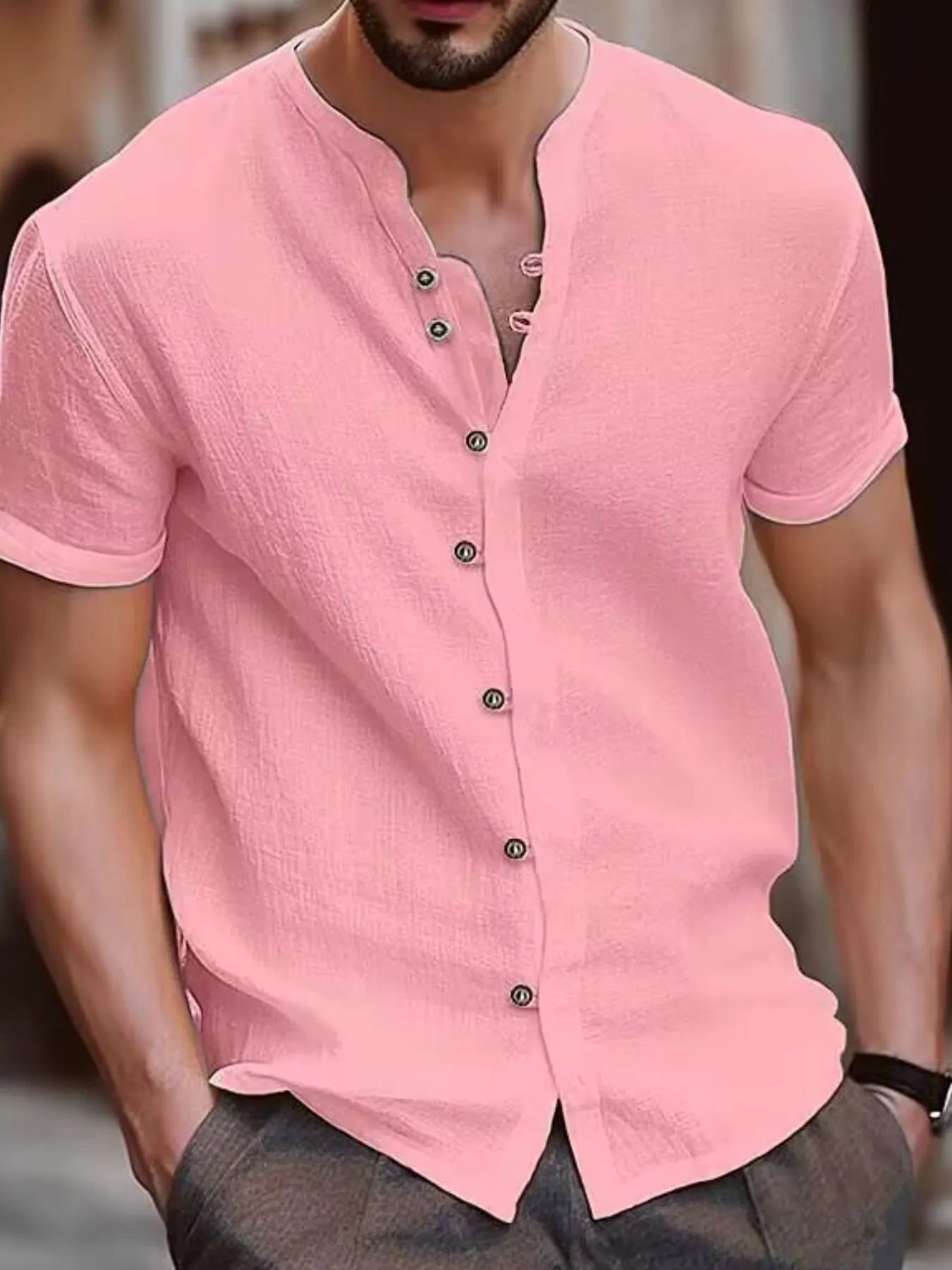 Men's Full Size Casual Linen Button-Down Short Sleeve Shirt Plus Size NicholesGifts