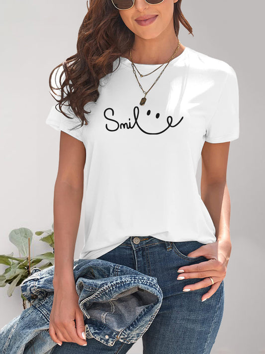 SMILE Round Neck Short Sleeve T-Shirt NicholesGifts