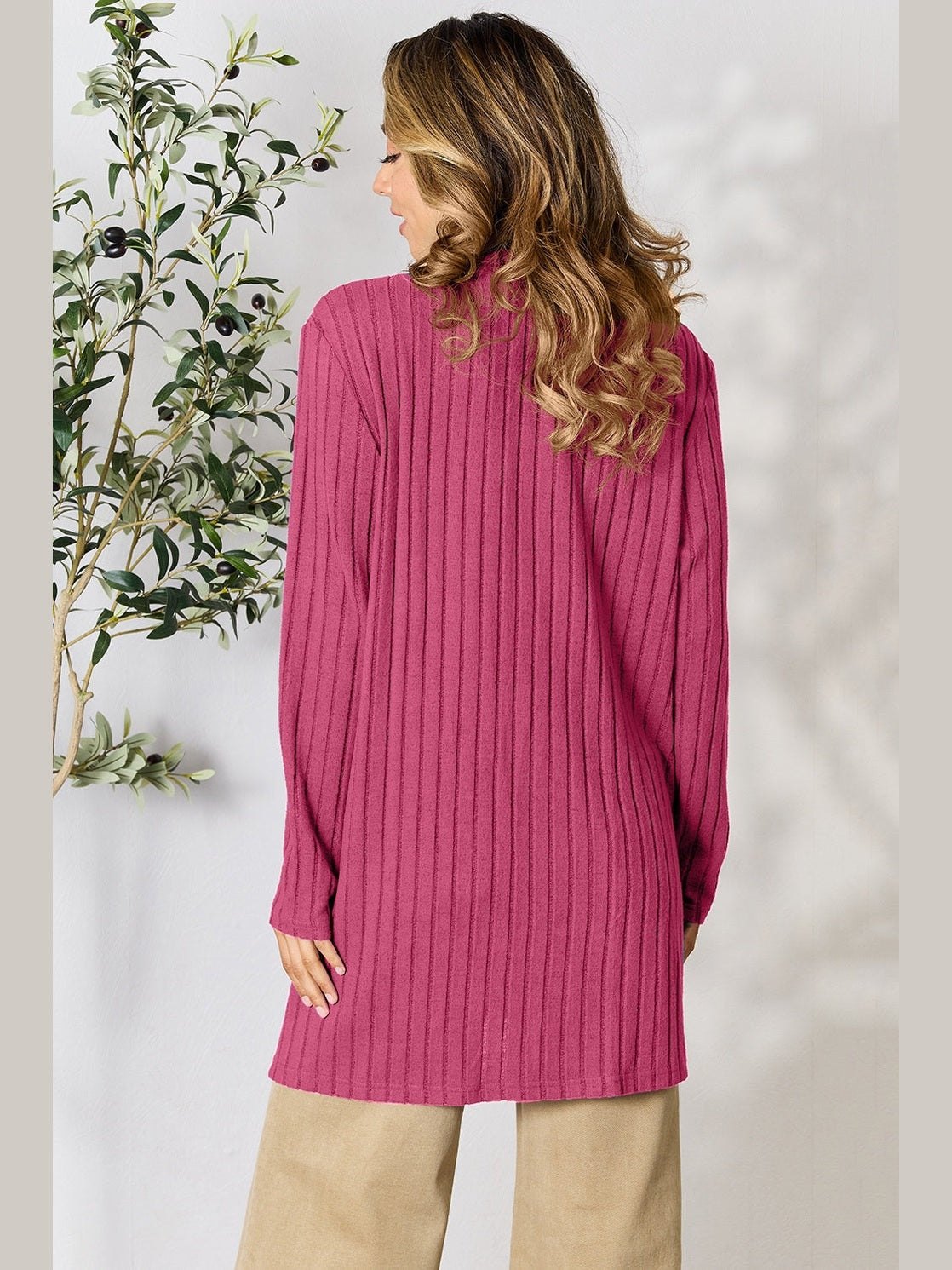 NicholesGifts Women Basic Bae Full Size Ribbed Open Front Cardigan with Pockets NicholesGifts