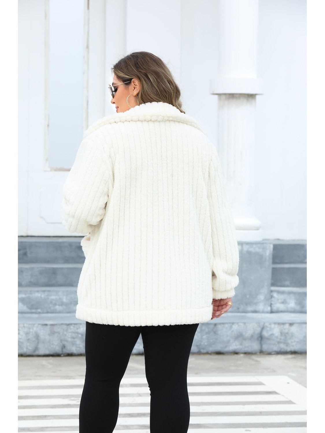 Plus Size Fuzzy Collared Neck Long Sleeve Jacket NicholesGifts