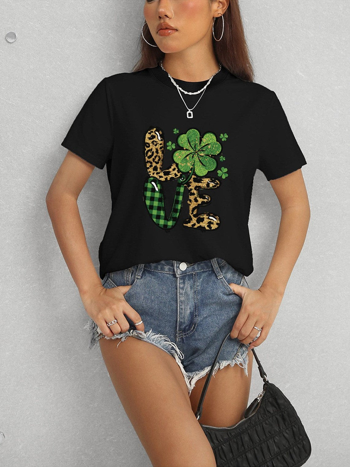 Women LOVE Round Neck Short Sleeve T-Shirt NicholesGifts