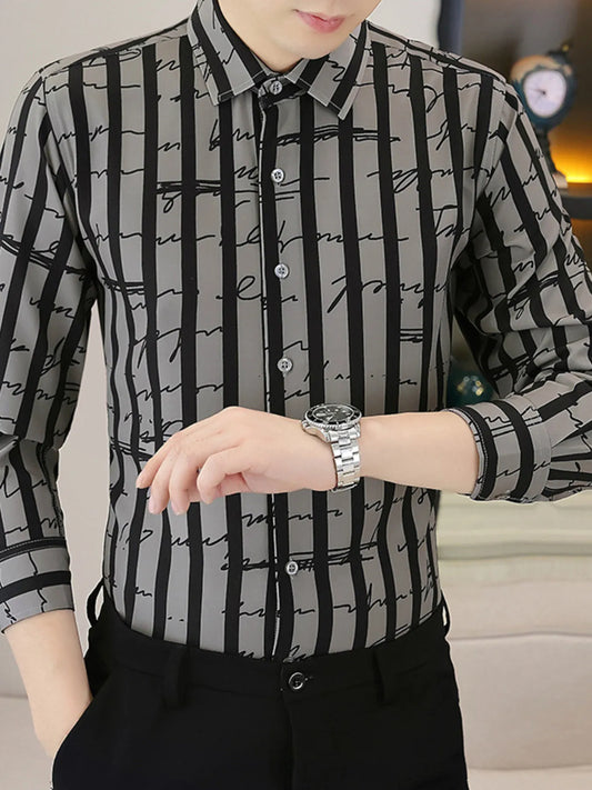 Men's Plus Size Striped Button Up Long Sleeve Shirt NicholesGifts