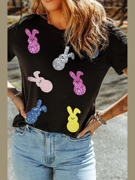 Sequin Bunny Doll Short Sleeve T-Shirt nicholesgifts