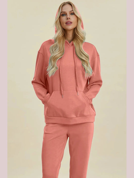 Basic Bae Full Size Air Scuba Drawstring Long Sleeve Hoodie with Kangaroo Pocket Trendsi