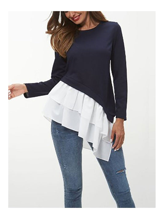 Women Ivy Lane Tiered Contrast Round Neck Long Sleeve T-Shirt NicholesGifts