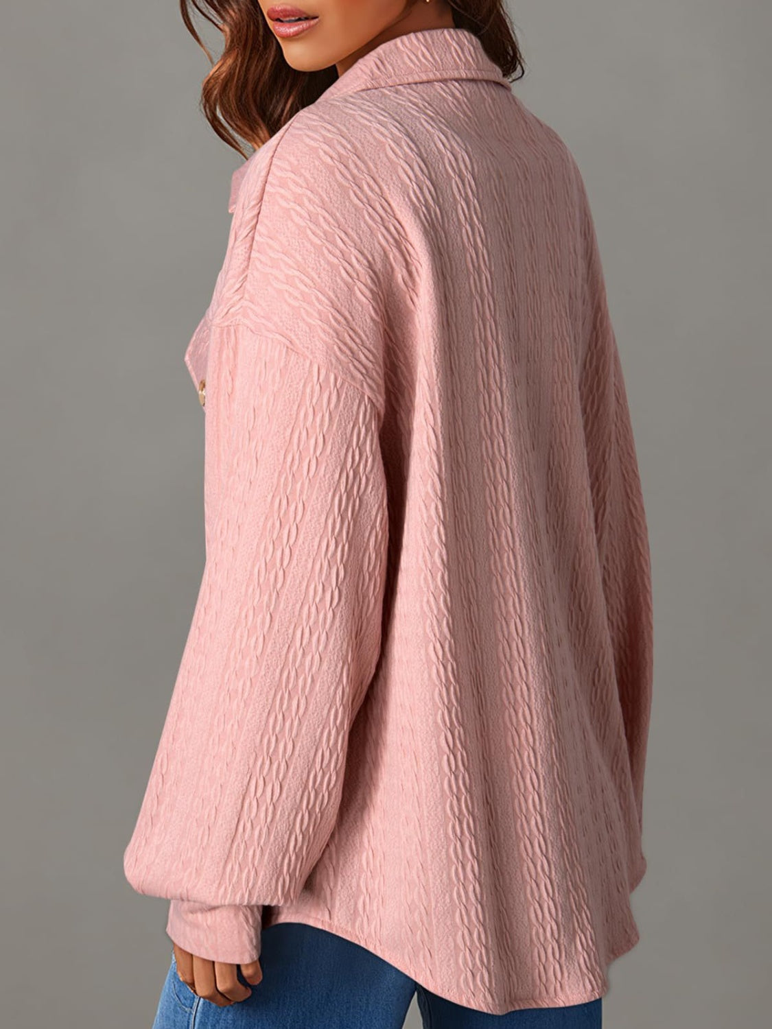 Women Textured Button Up Long Sleeve Shacket nicholesgifts