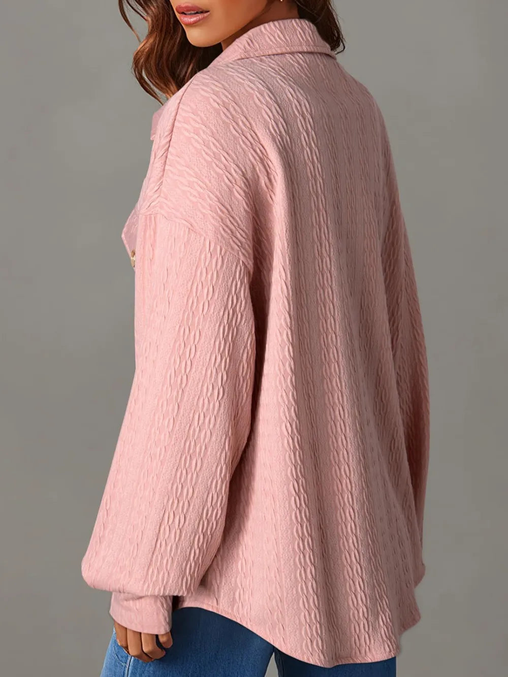Textured Button Up Long Sleeve Shacket nicholesgifts