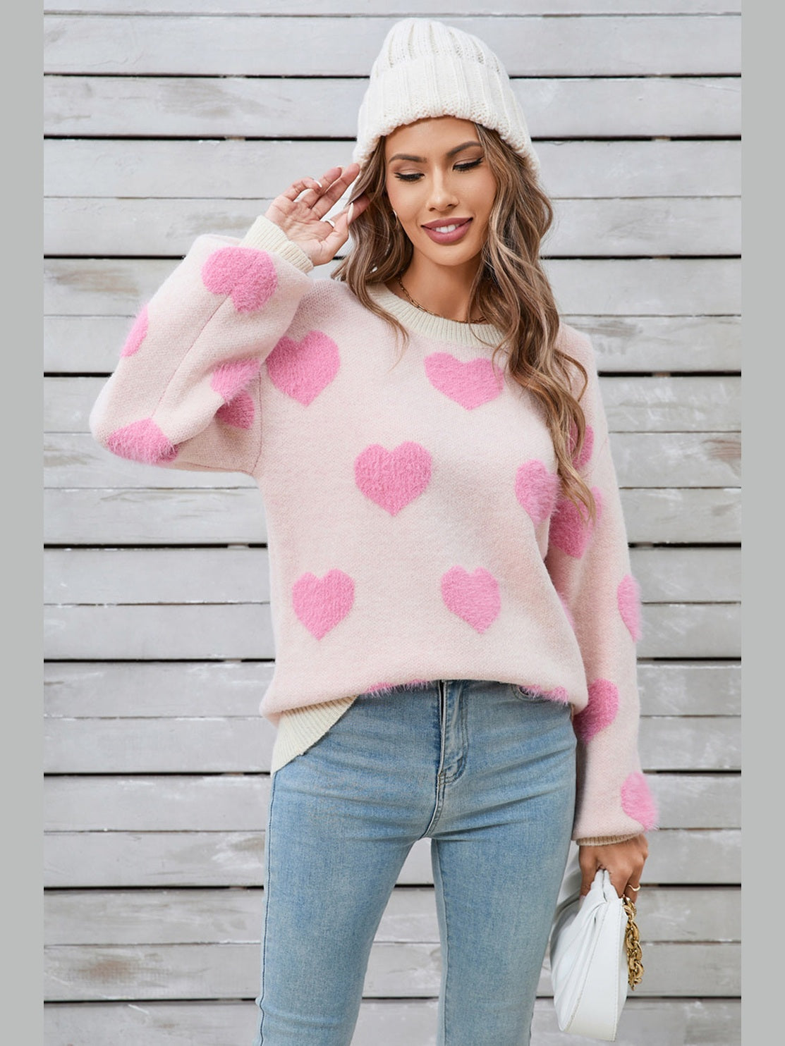 Women Angel Wings Heart Dropped Shoulder Long Sleeve Sweater nicholesgifts