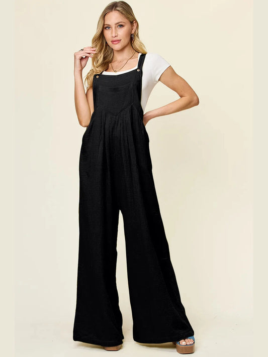 Double Take Full Size Texture Wide Strap Wide Leg Overall NicholesGifts