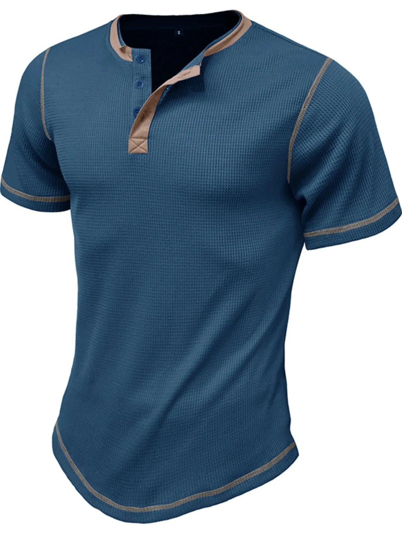Men's Full Size Contrast Stitch Henley Polo Shirt Plus Size