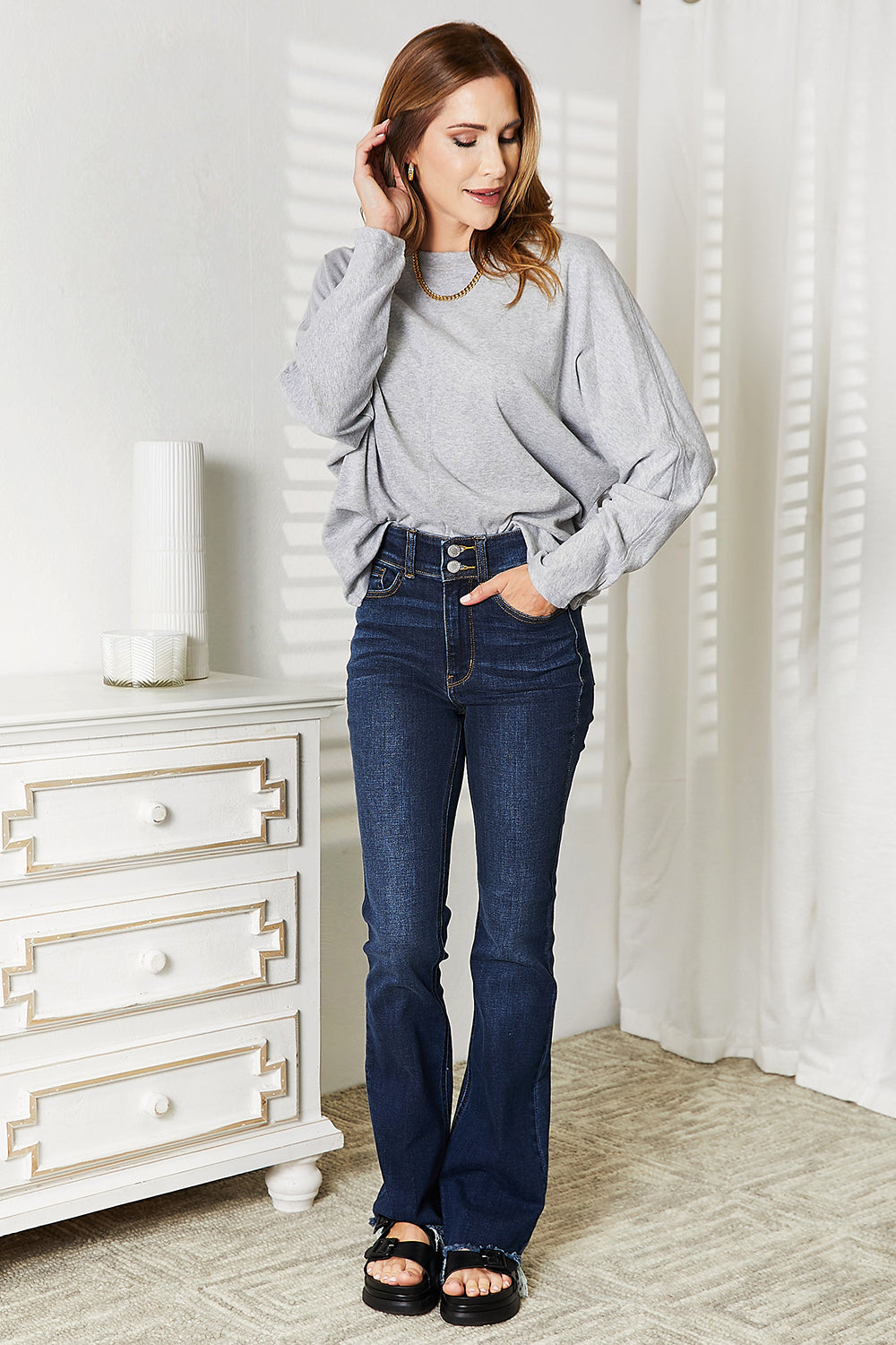 Double Take Seam Detail Round Neck Long Sleeve Top NicholesGifts