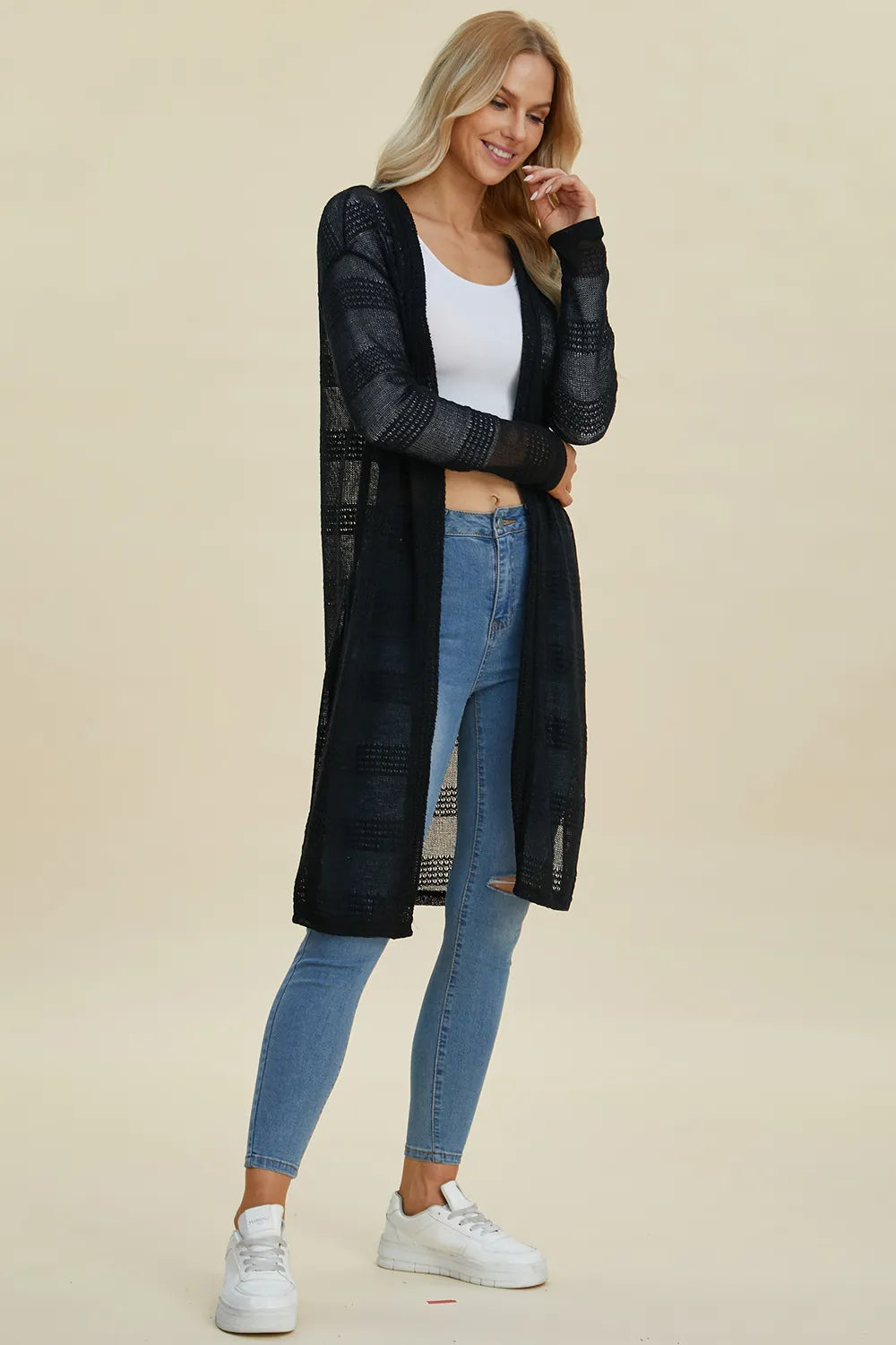 Double Take Full Size Open Front Longline Cardigan NicholesGifts