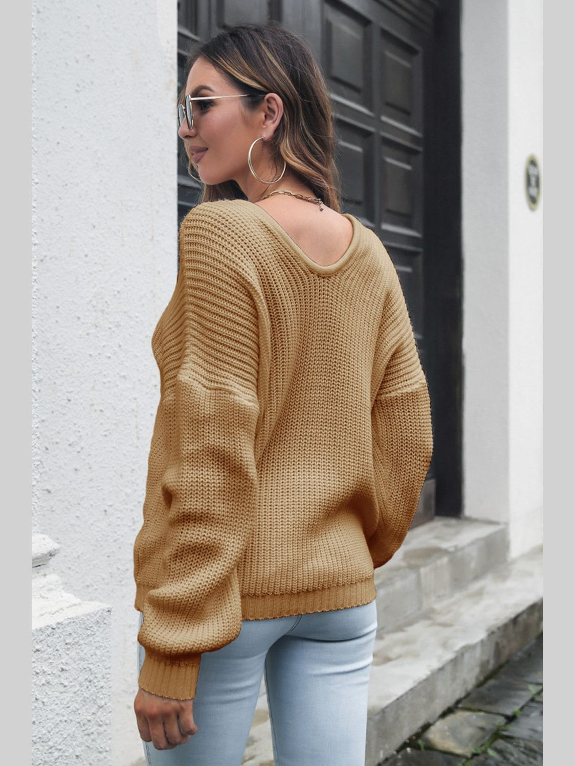 V-Neck Drop Shoulder Sweater nicholesgifts