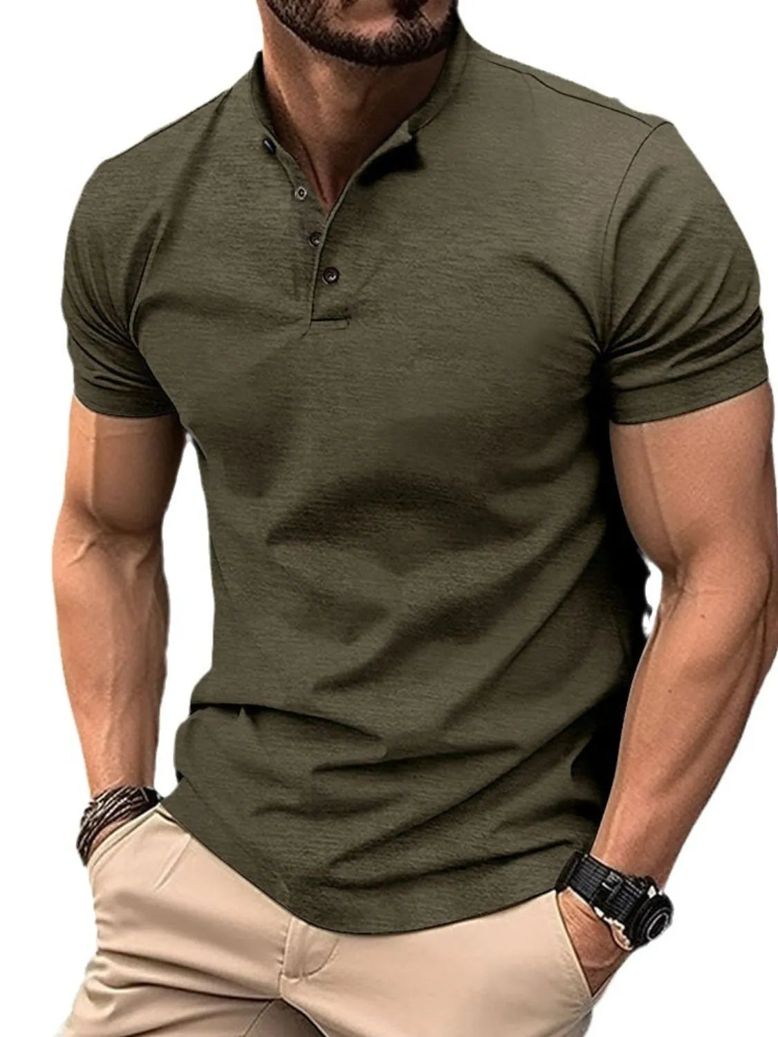 Men's Full Size Button Detail Short Sleeve Polo Plus Size