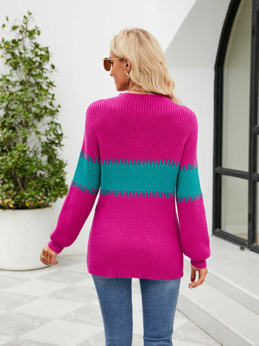 Contrast Round Neck Sweater nicholesgifts