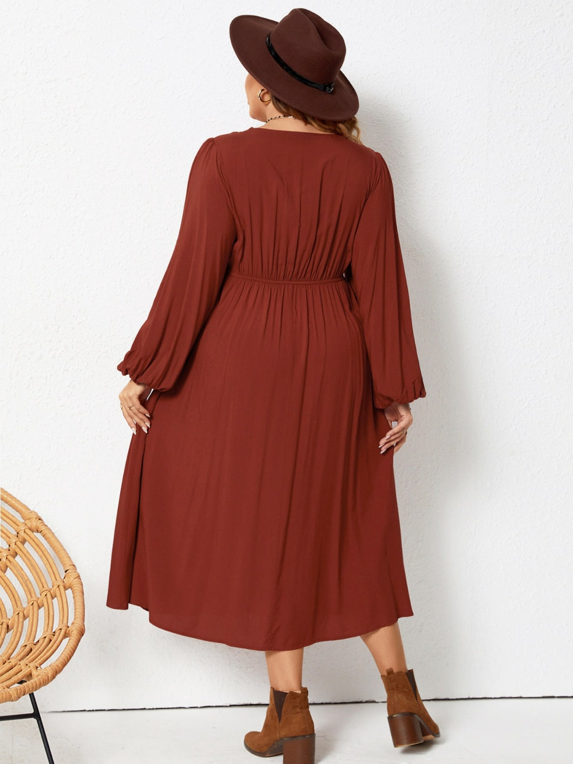 NicholesGifts Plus Size Women Lace Detail V-Neck Balloon Sleeve Dress NicholesGifts