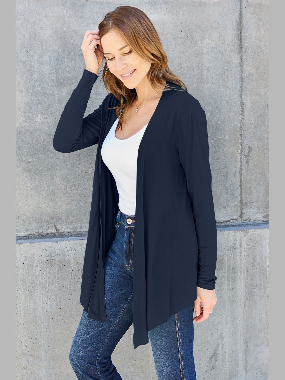 NicholesGifts Women Basic Bae Full Size Open Front Long Sleeve Cardigan NicholesGifts