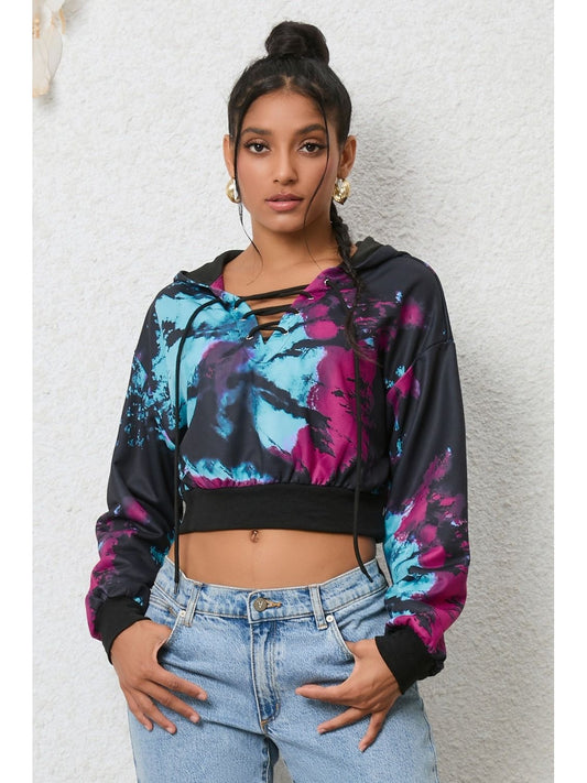 NicholesGifts Women Tie-Dye Lace-Up Hoodie