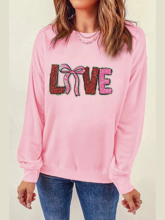 Bow Love Sequin Pattern Valentine Sweatshirt nicholesgifts