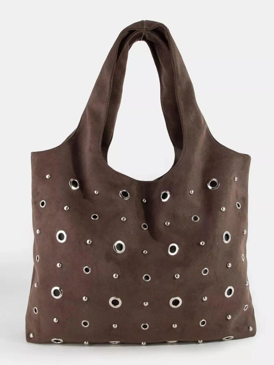 Fame Large Grommeted Suede Shoulder Bag nicholesgifts
