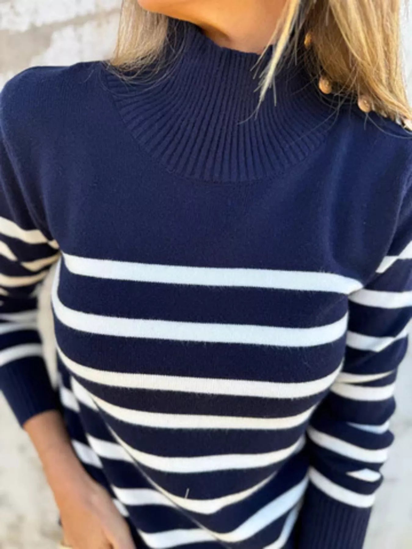 Full Size Striped Turtleneck Long Sleeve Sweater Plus Size Trendsi