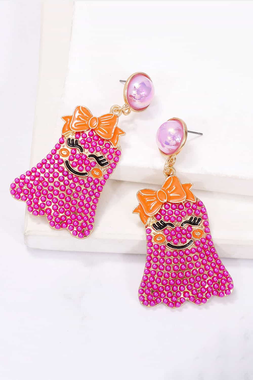 Women Smiling Ghost Shape Synthetic Pearl Earrings NicholesGifts