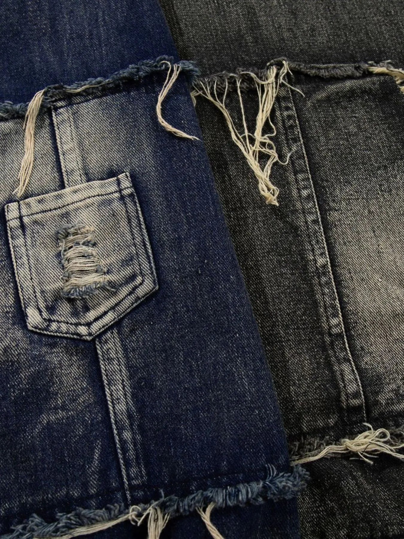 Men's Distressed Denim Patchwork Oversized Hoodie with Frayed Details NicholesGifts