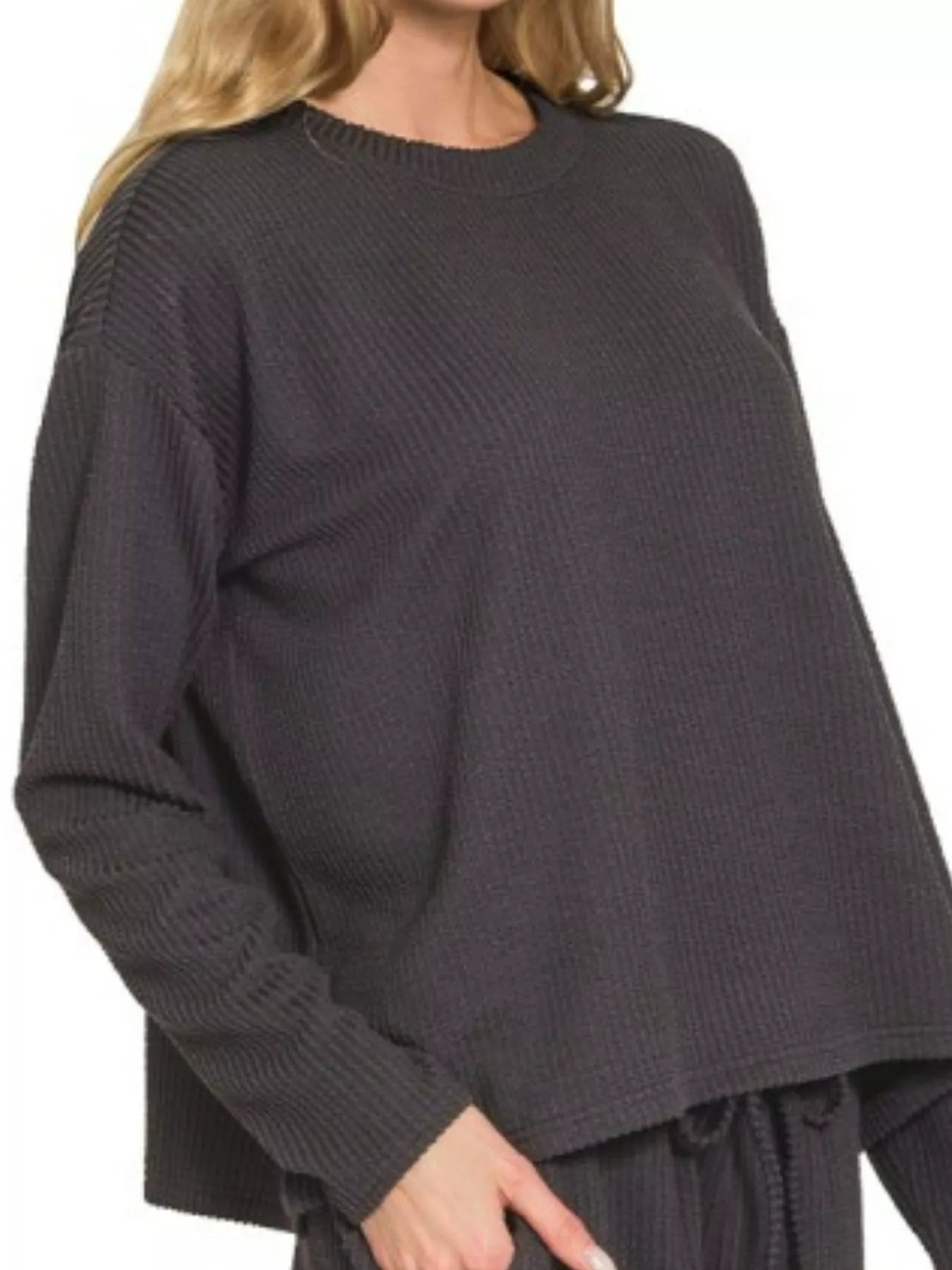 Zenana Corded Rib Long Sleeve Tee and Shorts Set Trendsi