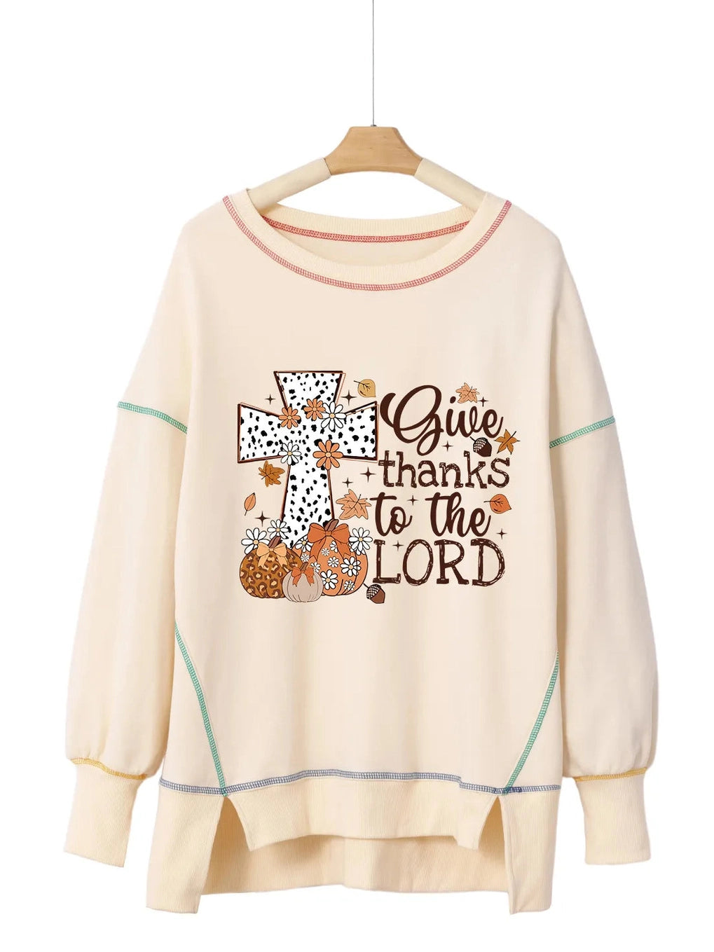 Women High-Low Contrast Stitching Round Neck Sweatshirt NicholesGifts