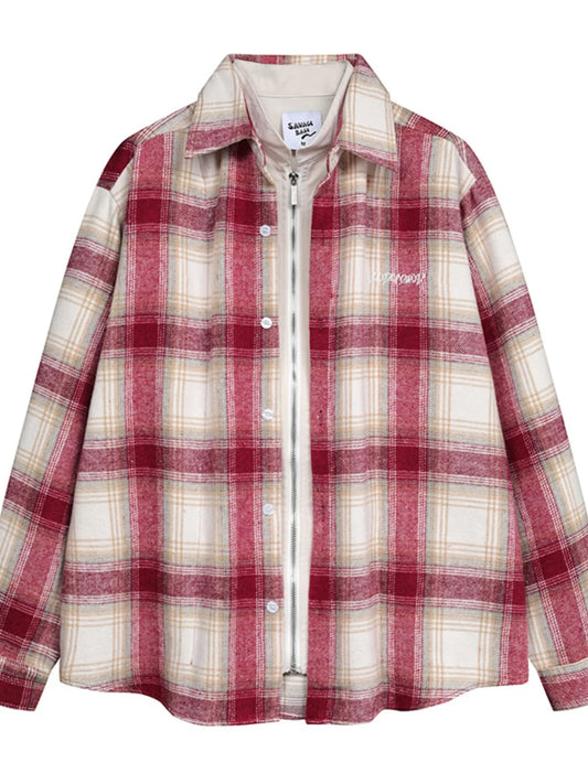 Men's Plaid Button Up Long Sleeve Jacket Trendsi