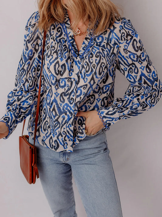 Paisley Print Long Sleeve Blouse NicholesGifts