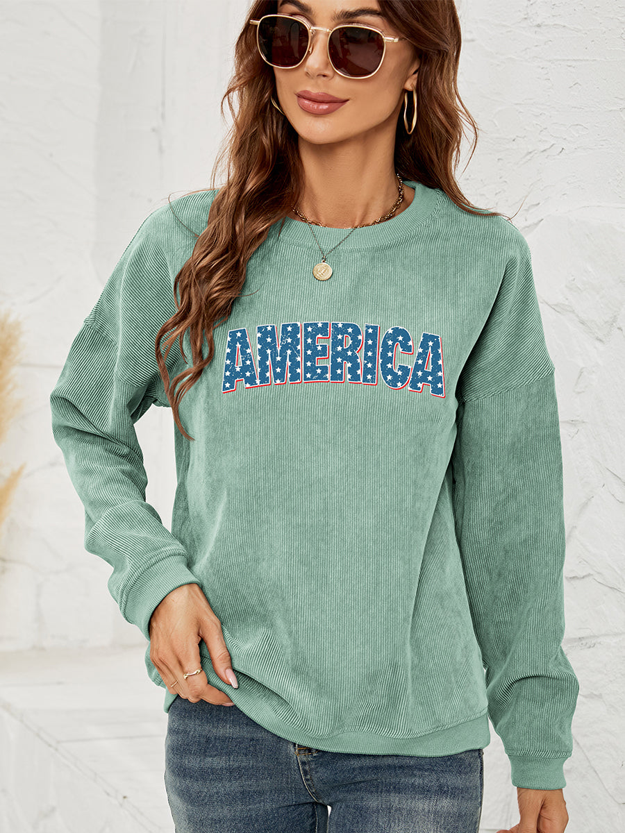 Women American Graphic Dropped Shoulder Sweatshirt NicholesGifts