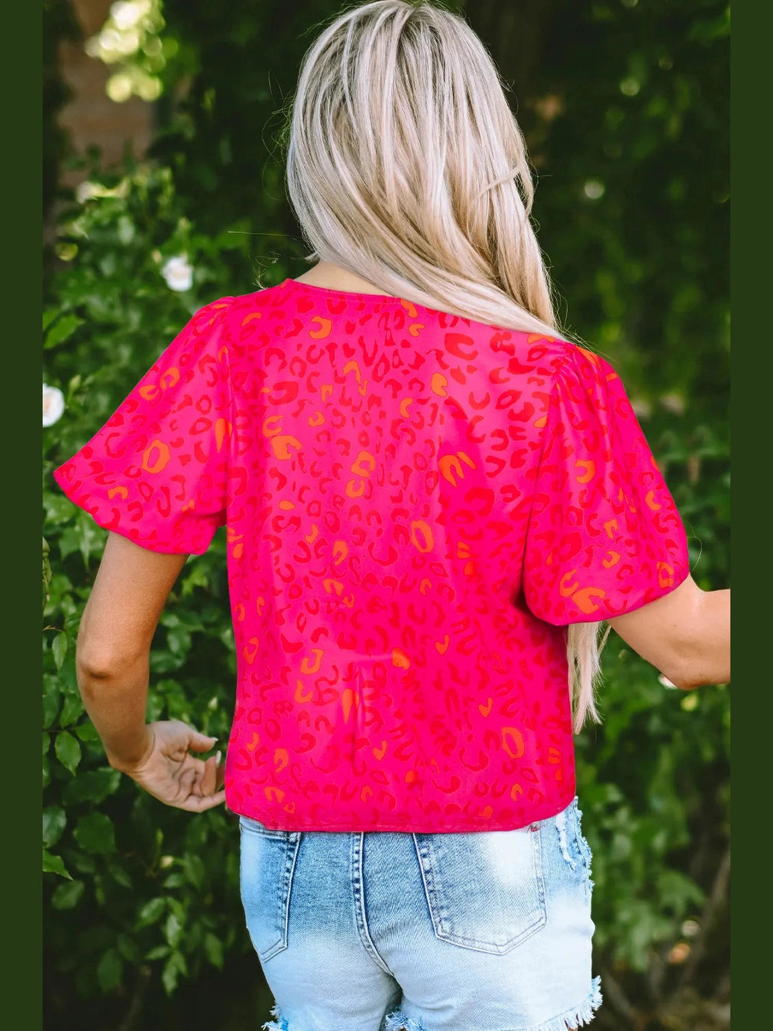 Leopard Round Neck Short Sleeve Blouse