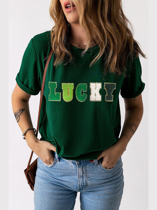 LUCKY Round Neck Short Sleeve T-Shirt NicholesGifts