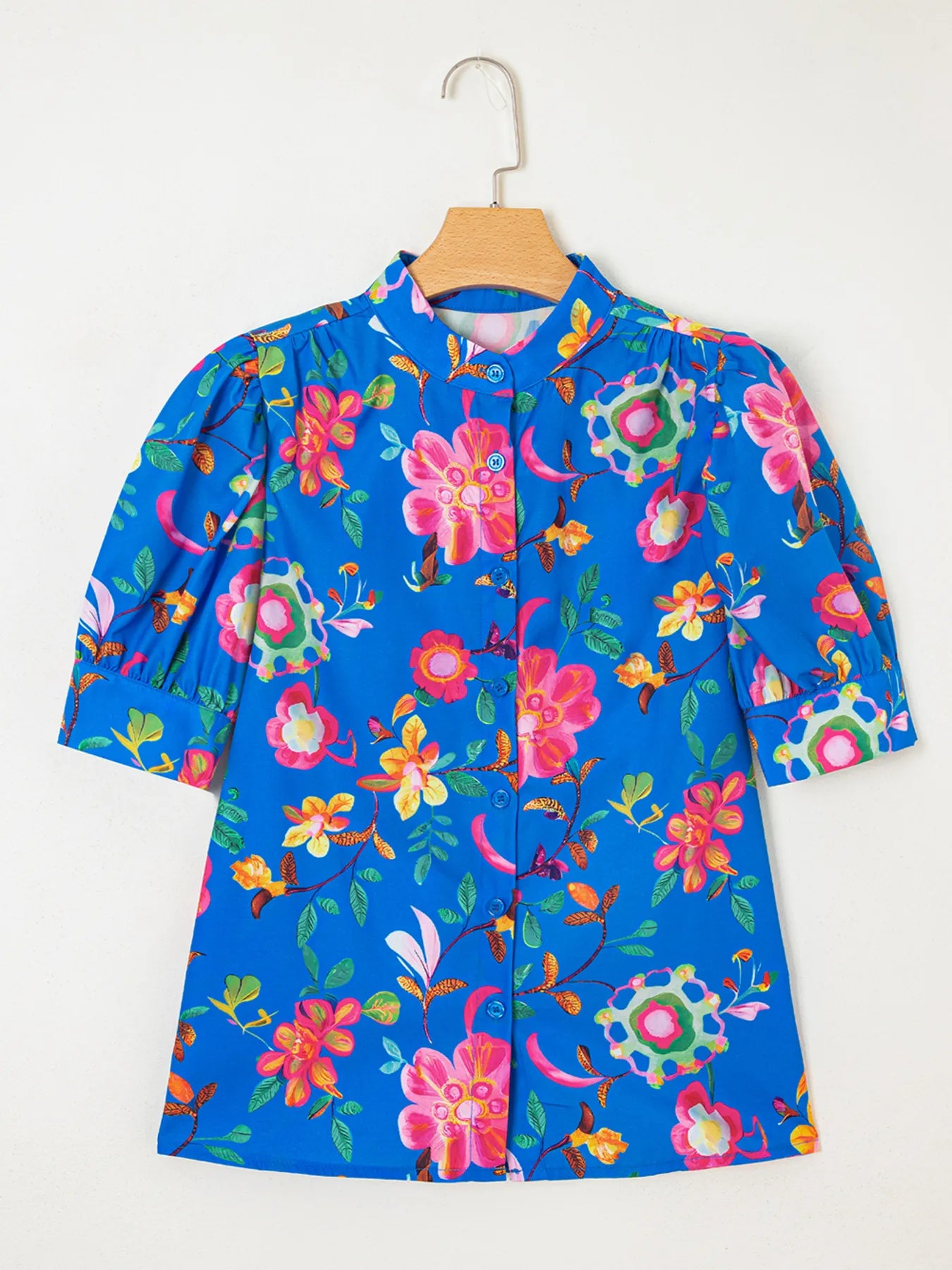 Floral Print Button-Up Short Sleeve Shirt
