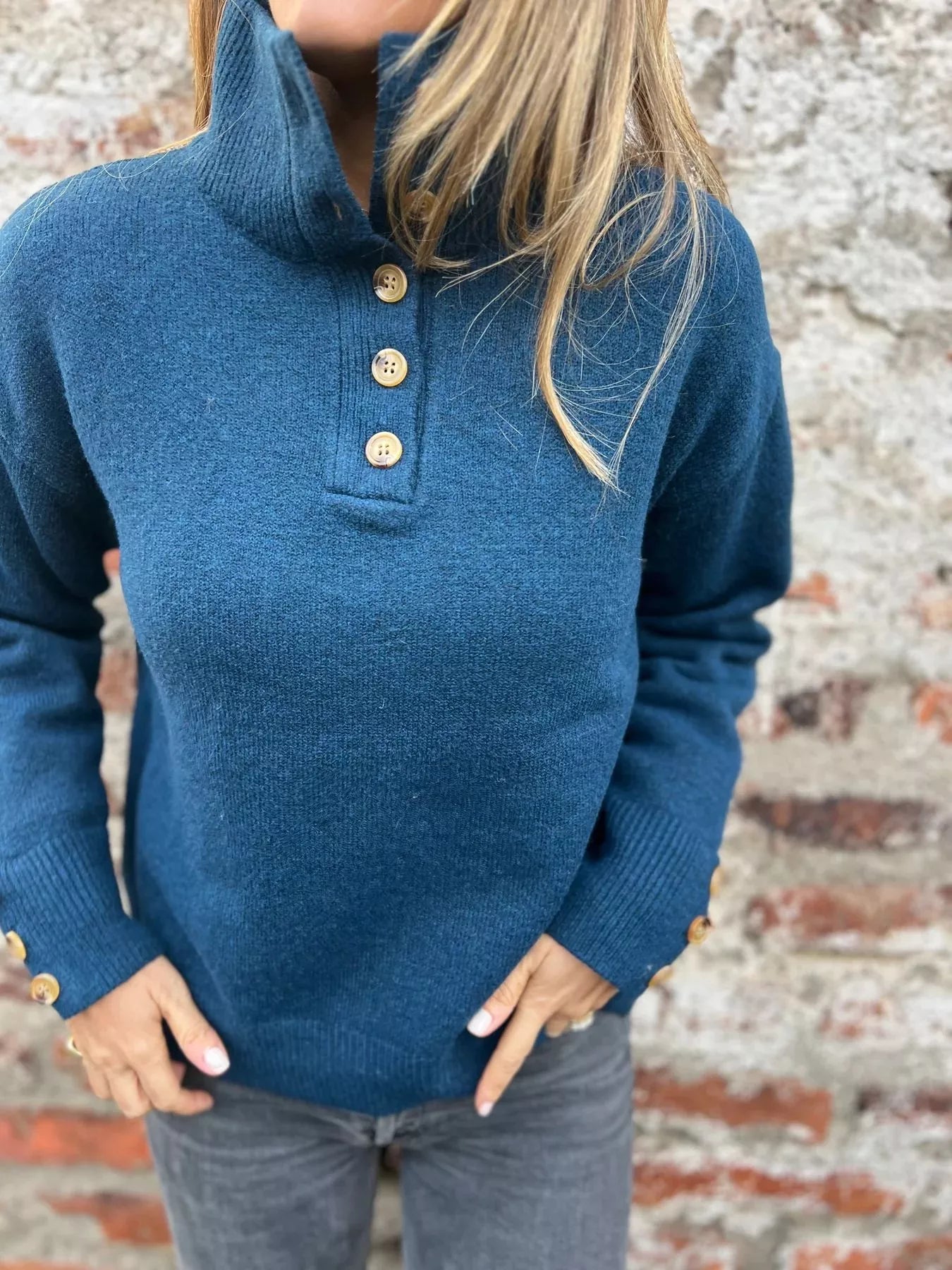 Full Size Button-Detail Turtleneck Sweater Plus Size