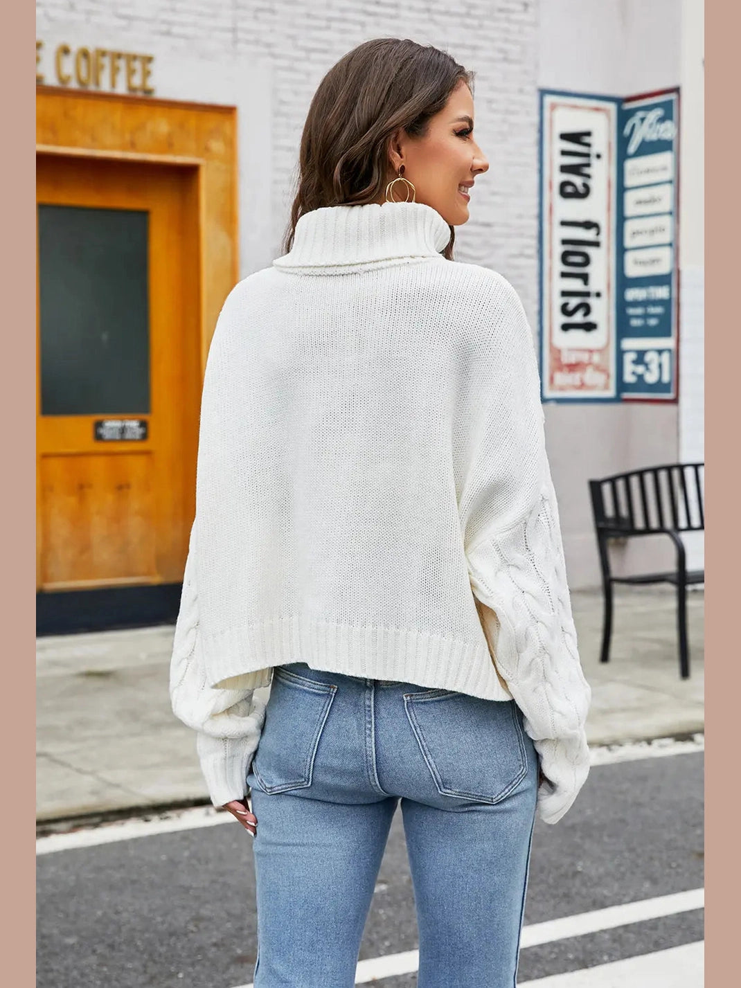 Turtleneck Cable-Knit Long Sleeve Sweater Trendsi