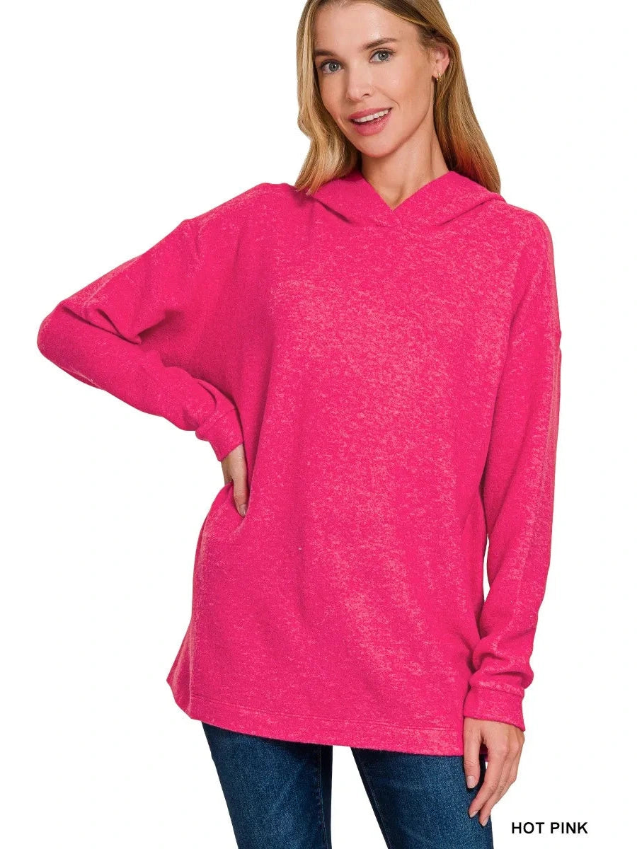 Zenana Hooded Brushed Melange Hacci Sweater NicholesGifts