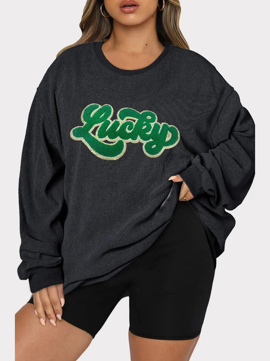 Plus Size LUCKY Round Neck Sweatshirt Trendsi