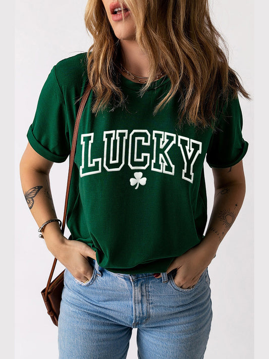 LUCKY Round Neck Short Sleeve T-Shirt NicholesGifts