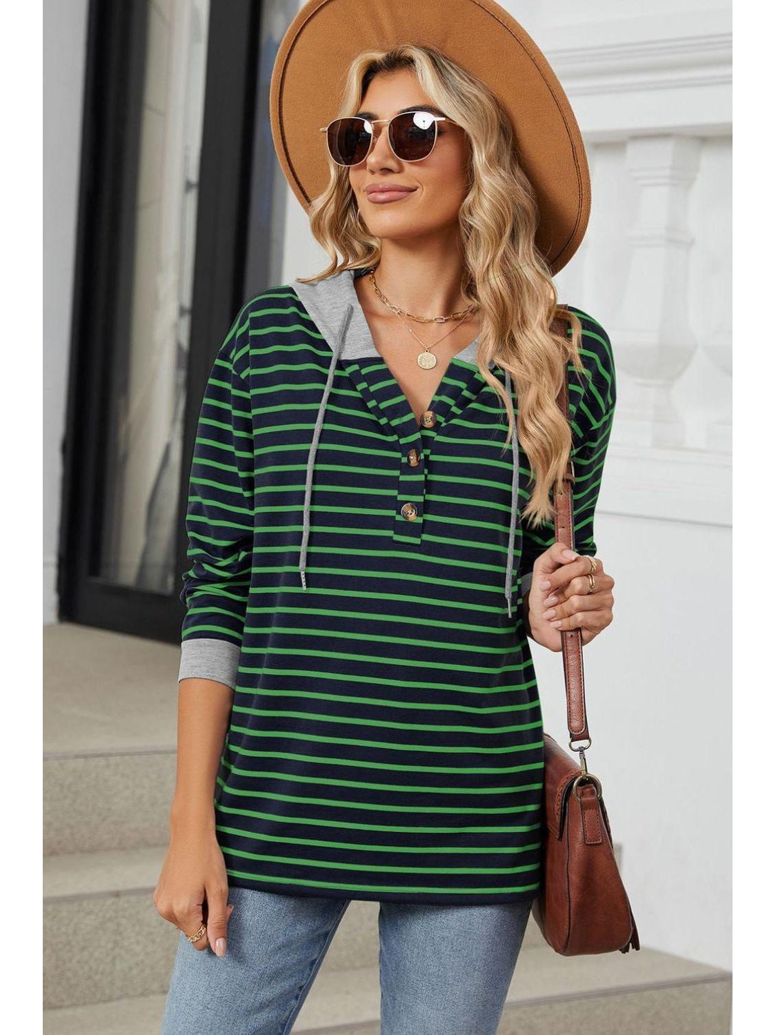 NicholesGifts Women Drawstring Striped Long Sleeve Hoodie NicholesGifts