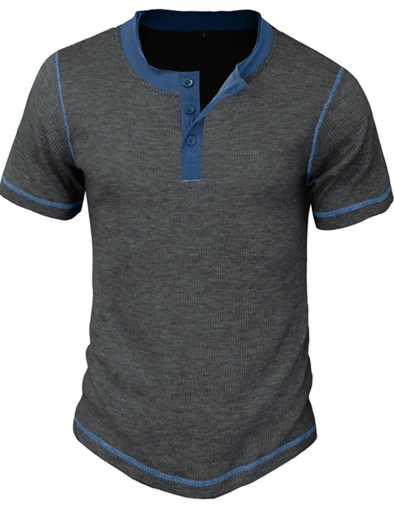 Men's Full Size Contrast Stitch Henley Polo Shirt Plus Size