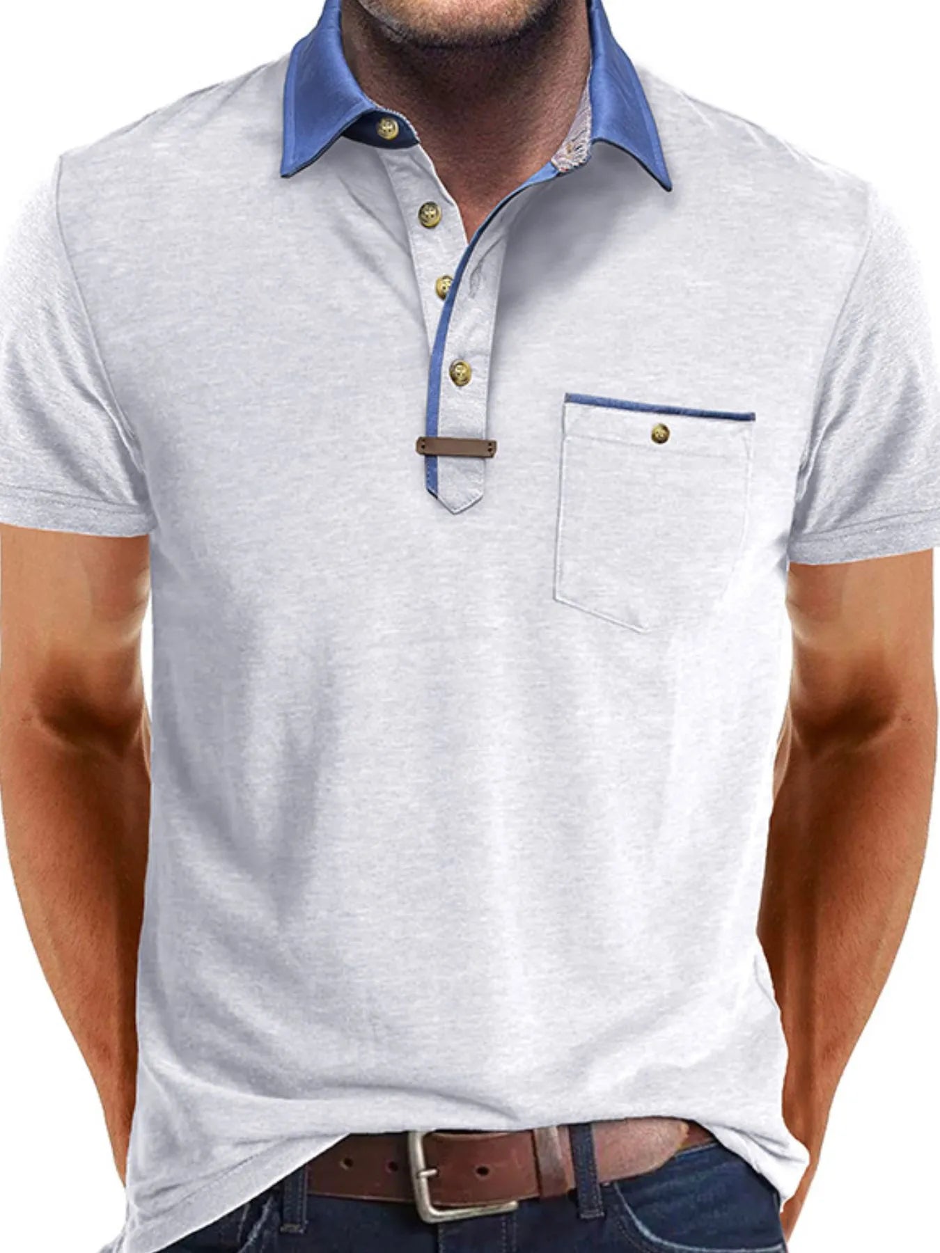 Men's Full Size Contrast Collar Pocket Polo Shirt Plus Size