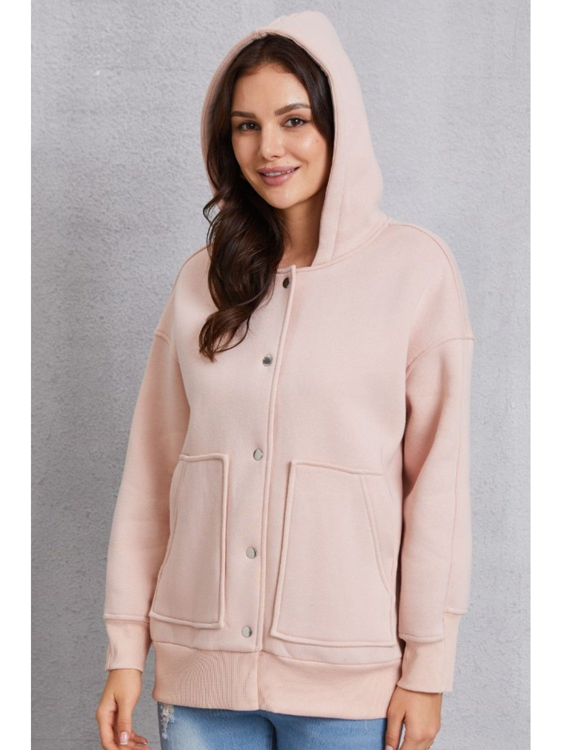 NicholesGifts Women Snap Down Dropped Shoulder Hoodie NicholesGifts