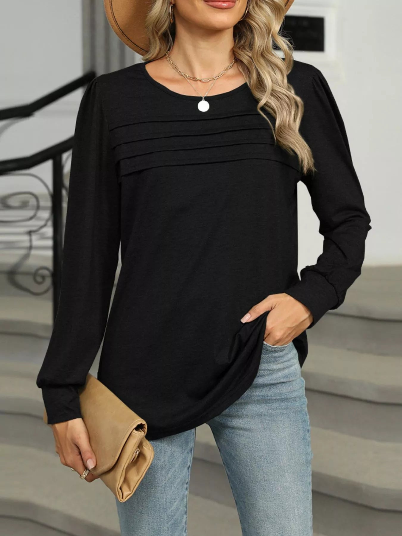 Long Sleeve Round Neck T-Shirt Trendsi